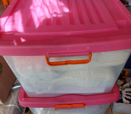 (96- S/OORD H)- 2  X STORAGE BINS WITH RED LIDS- R 150