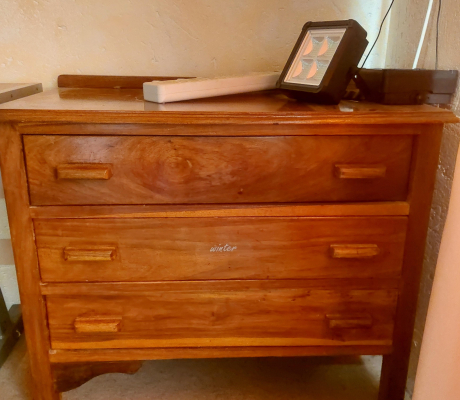 (142- S/OORD H)- BURMESE TEAK 3 DRAWER CHEST OF DRAWERS- R 790