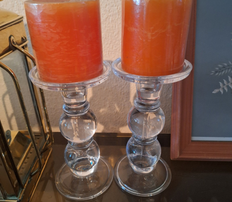 (ALB - 51) 2 X GLASS CANDLE HOLDERS WITH CANDLES  R70