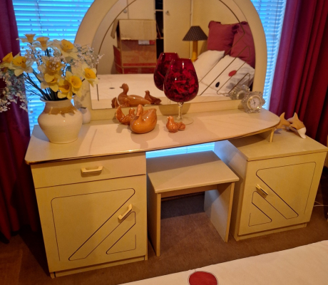 (ALB - 105) CREAM BEDROOM SUITE AND DOUBLE BED - INCLUDING DRESSING TABLE  R1500