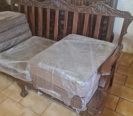 (112- S/OORD H)- 3 SEATER BALL AND CLAW COUCH LIGHT BROWN + 2 MATCHING CHAIRS- R 3000