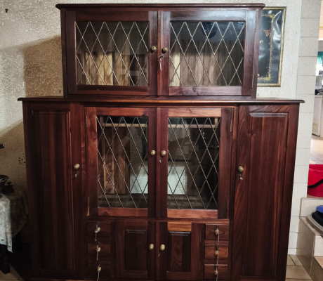 (H 57- S/OORD)- SOLID WOOD CABINET WITH LEAD GLASS DOORS- R 6000