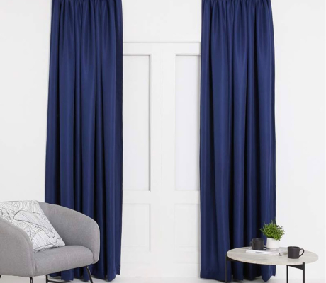 NAVY SLEF LINED CURTAINS 218CM LENGTH 230 CM WIDE FROM SIX FLOOR  (EOA)