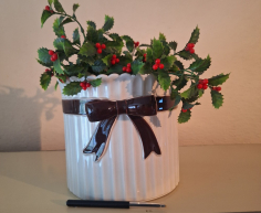 (ALB - 41) 2 X WHITE CERAMIC  WITH DARK BROWN BOW AND ARTIFICAL ARRANGEMENT  R80