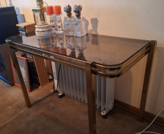(ALB - 55) BRASS SIDE SERVER TABLE WITH GLASS TOP  R1500